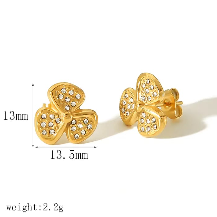 1 Pair Classic Simple Style Flower Shape Stainless Steel  Gold Color Inlay Rhinestone Women's Stud Earrings Picture3